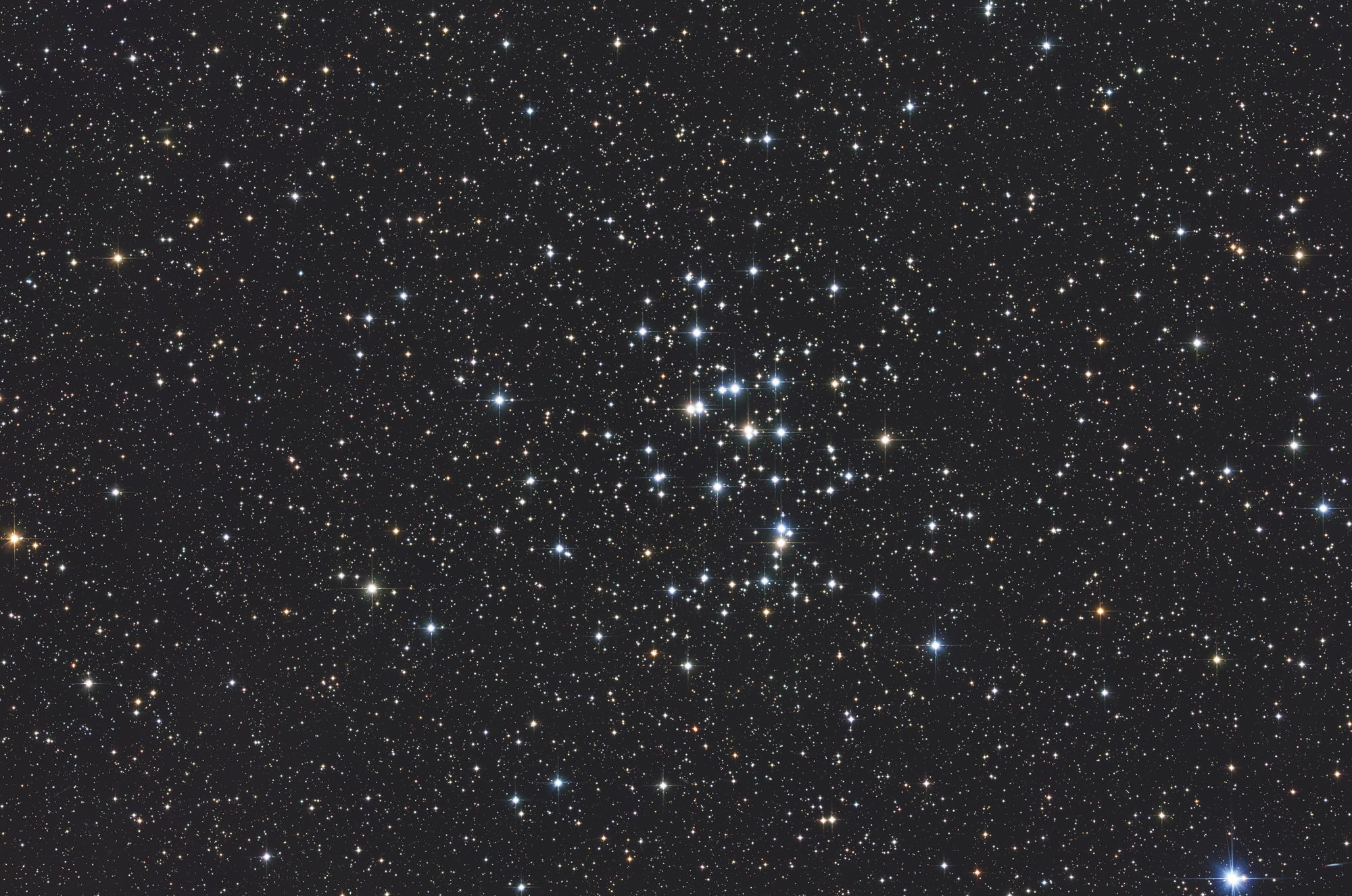 Messier 44 or Praesepe (Latin for crib) is an open star cluster that can be seen with the naked eye as a nebula in the evening winter and spring sky.